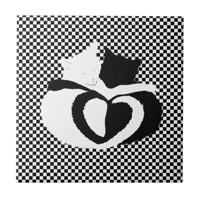 CAT tails - love black white Tile (Front)