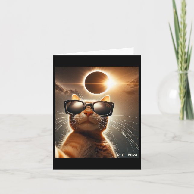 Cat Taking A Selfie With Solar 2024 Eclipse Wearin Card (Front)