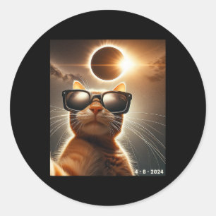 Cat Taking A Selfie With Solar 2024 Eclipse Wearin Classic Round Sticker