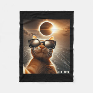 Cat Taking A Selfie With Solar 2024 Eclipse Wearin Fleece Blanket