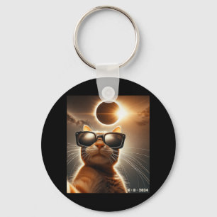 Cat Taking A Selfie With Solar 2024 Eclipse Wearin Key Ring