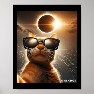 Cat Taking A Selfie With Solar 2024 Eclipse Wearin Poster