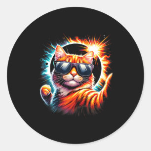 Cat Taking A Selfie With Total Solar Eclipse 2024 Classic Round Sticker