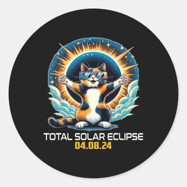 Cat Taking Selfie Solar Eclipse Solar Eclipse 2024 Classic Round Sticker (Front)