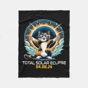 Cat Taking Selfie Solar Eclipse Solar Eclipse 2024 Fleece Blanket