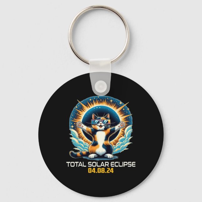 Cat Taking Selfie Solar Eclipse Solar Eclipse 2024 Key Ring (Front)