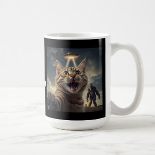  Cat Taking Selfie with UFO and Bigfoot Funny Gift Coffee Mug