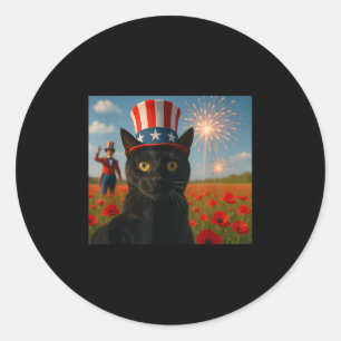 Cat Talking A Selfie Firework 4th Of July Patrioti Classic Round Sticker