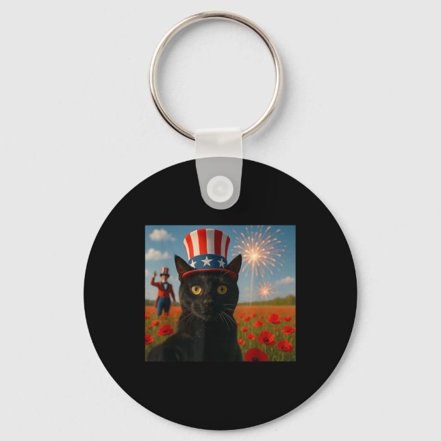Cat Talking A Selfie Firework 4th Of July Patrioti Key Ring (Front)