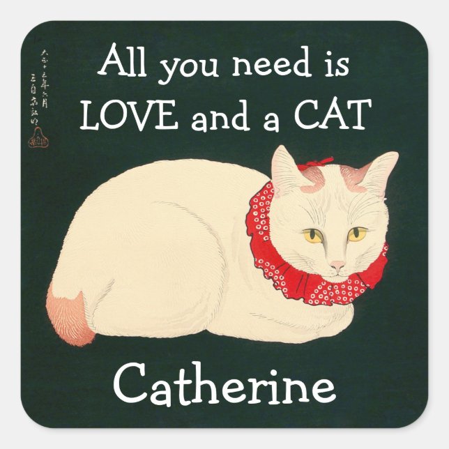 Cat Tama Square Sticker (Front)