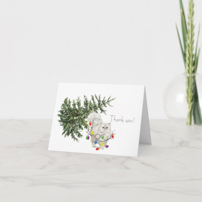 Cat Tangled in a Christmas Tree Holiday Card (Front)