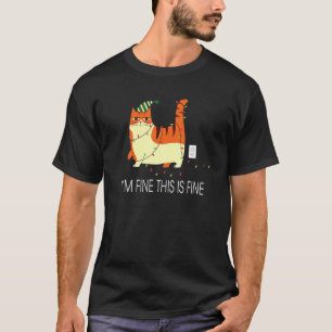 Cat Tangled In Christmas Lights I'm Fine This Is F T-Shirt