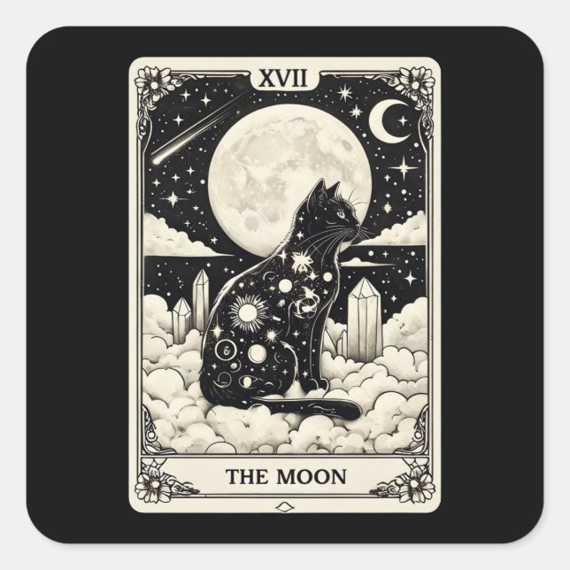 Cat Tarot Card The Moon Graphic Square Sticker (Front)