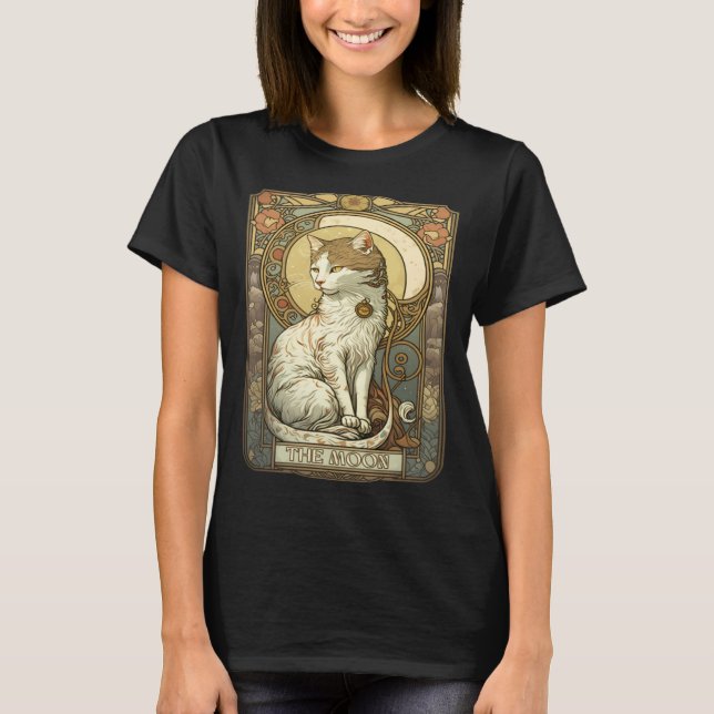 Cat Tarot Card The Moon Tarot Card Nouveau T-Shirt (Front)