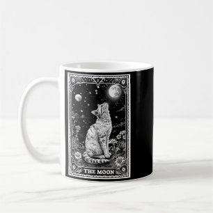 Cat Tarot Card Witchy Moon Hat Halloween Black Coffee Mug