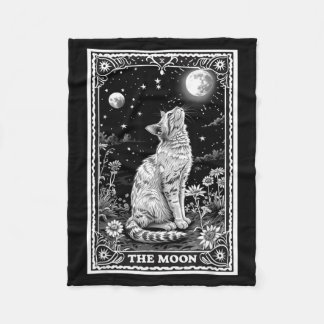 Cat Tarot Card Witchy Moon Hat Halloween Black Fleece Blanket