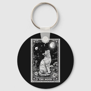 Cat Tarot Card Witchy Moon Hat Halloween Black Key Ring