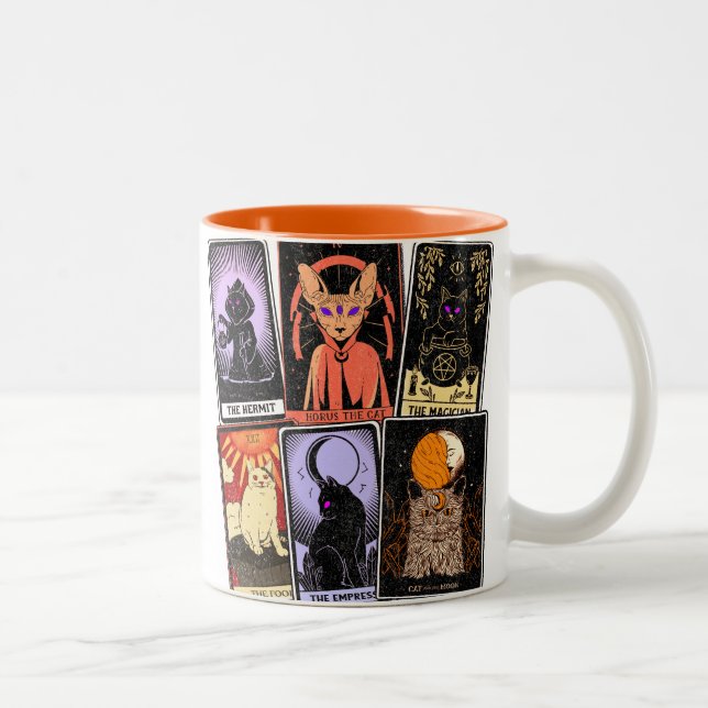Cat Tarot Cards--Halloween Empress. Hermit, Fool Two-Tone Coffee Mug (Right)