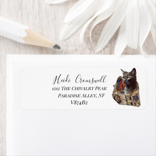 Cat Tarot Ornate Script Return Address Label (Insitu)