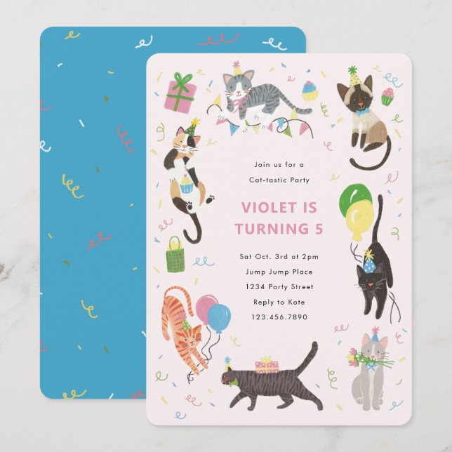 Cat-Tastic Kitty Cat Birthday Party Invitation (Front/Back)