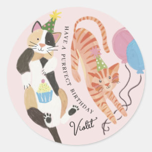 Cat-tastic Purrfect Birthday Party Custom Classic Round Sticker