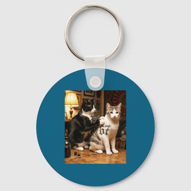 Cat Tattoo Artist 67 Six Seven Seis Siete Brain Ro Key Ring (Front)