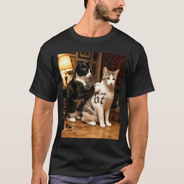 Cat Tattoo Artist 67 Six Seven Seis Siete Brain Ro T-Shirt (Front)