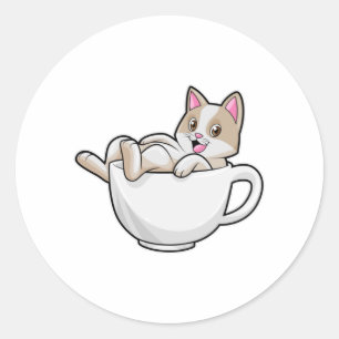 Cat Tea cup Classic Round Sticker