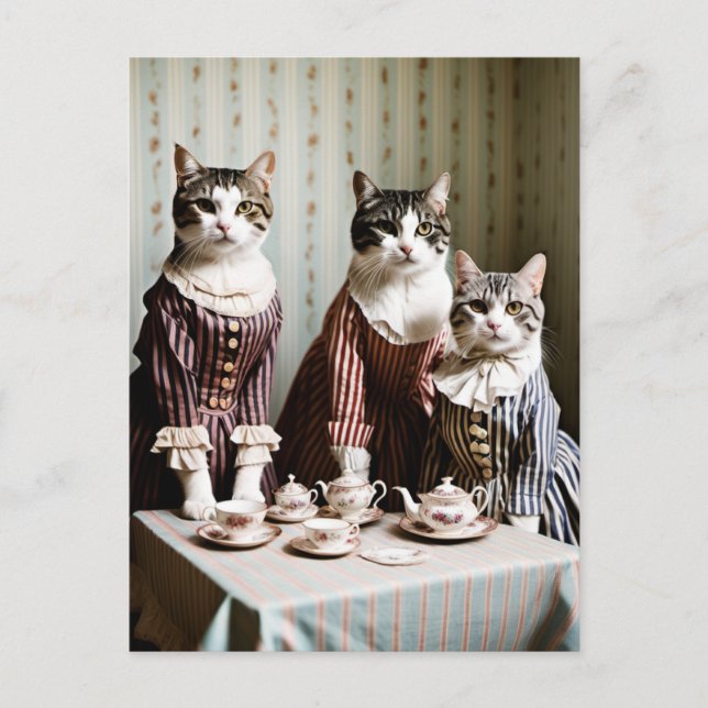 Cat Tea Party Postcard (Front)