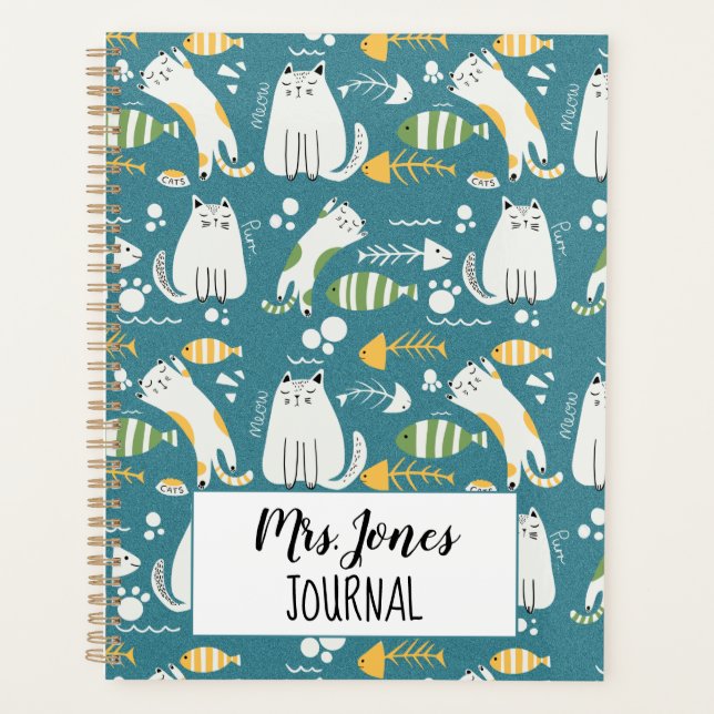 Cat Teacher Pattern Planner – Cute Teacher Planner (Front)