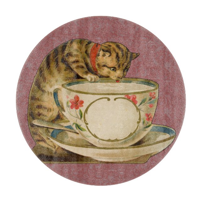 Cat Teacup Cute Vintage Victorian Cutting Board (Front)