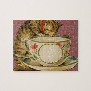 Cat Teacup Cute Vintage Victorian Pet Classic Jigsaw Puzzle
