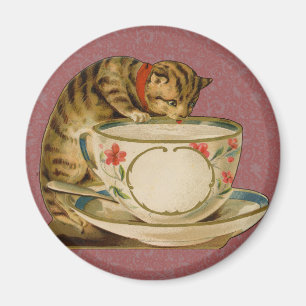 Cat Teacup Cute Vintage Victorian Pet Classic Magnet