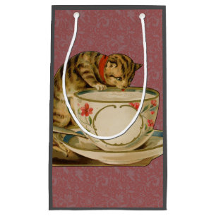 Cat Teacup Cute Vintage Victorian Pet Classic Small Gift Bag