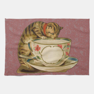 Cat Teacup Cute Vintage Victorian Pet Classic Tea Towel