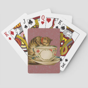 Cat Teacup Cute Vintage Victorian Playing Cards