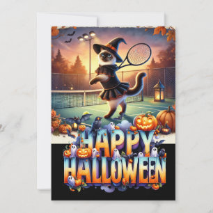 Cat Tennis Player on Halloween Day  Invitation