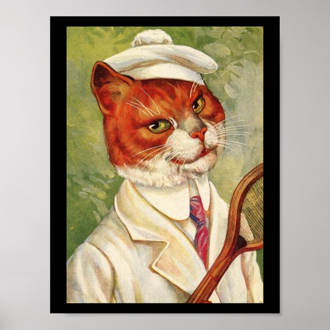 Cat Tennis Player Vintage Thiele Art Poster (Front)