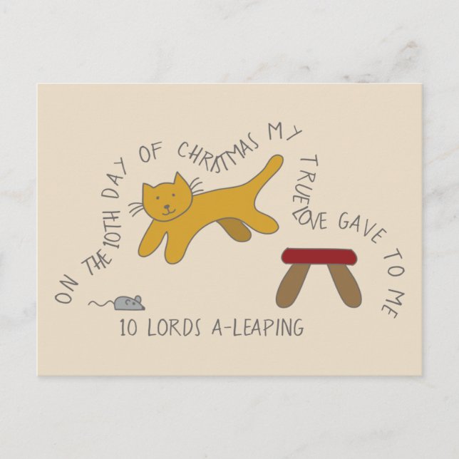 Cat Tenth Day 10 Lords-a-Leaping Christmas Postcard (Front)
