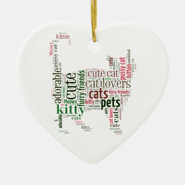 Cat text design ceramic tree decoration (Front)