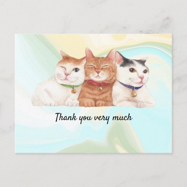 Cat Thank you card with three cats smiling (Front)