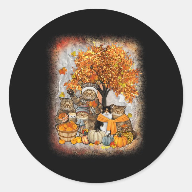 Cat Thanksgiving Pumpkin Autumn Halloween Cats Fal Classic Round Sticker (Front)