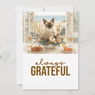 Cat Thanksgiving with flowers and bread Invitation