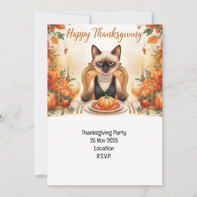 Cat Thanksgiving  with Turkey  Invitation (Front)