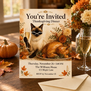 Cat Thanksgiving with Turkey Invitation