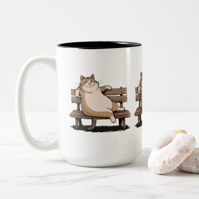 Cat The Bench Sitter Two-Tone Coffee Mug (With Donut)