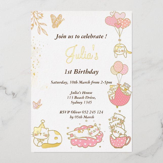 Cat theme baby girl 1st birthday  (Front)