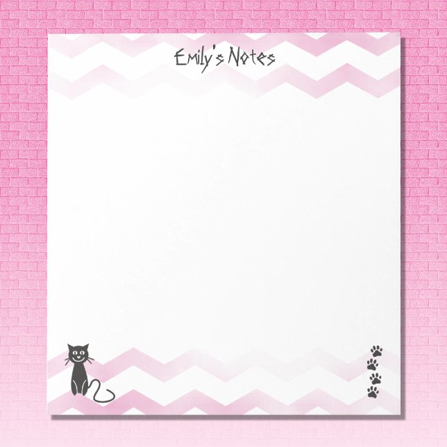 Cat themed Add Name Template Pink Zigzags Notepad (Depiction of Notepad Front)