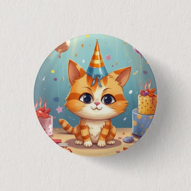 Cat themed design ginger cat cute 3 cm round badge (Front)