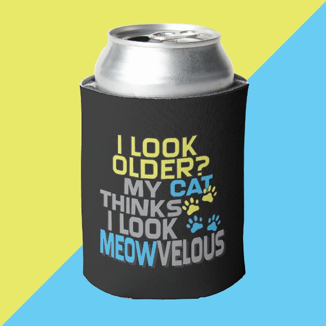 Cat themed Funny Birthday Gag Gift Can Cooler (Depiction of Front of Can Cooler)